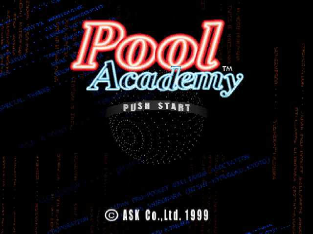 Pool Academy title screen for Playstation